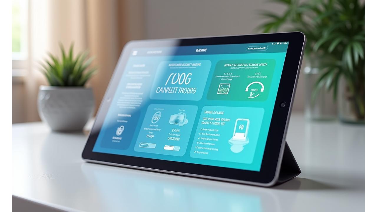 Modern digital wellness platform interface on a tablet, showing personalized data and program modules.